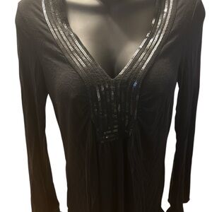 LOFT Elegant Black Sequin Blouse